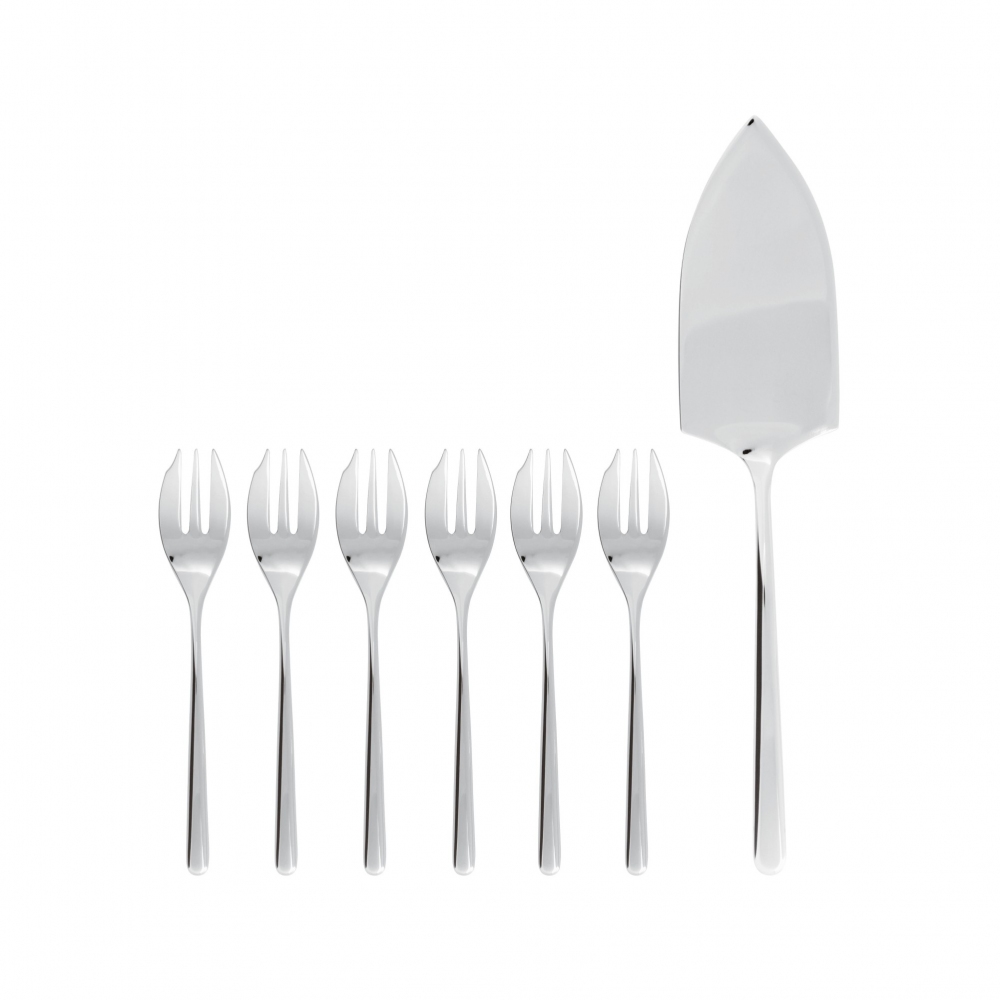 Sambonet Linear set of 6 dessert forks and cake shovel