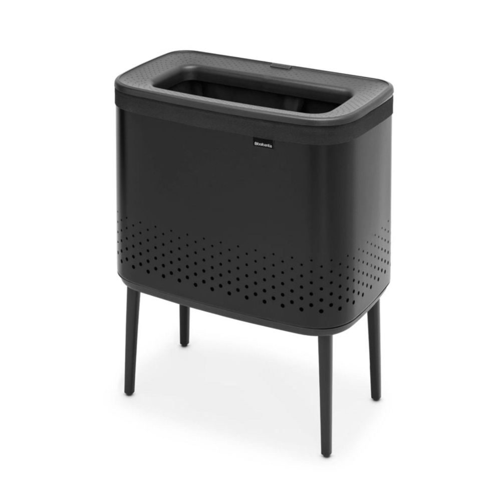 Brabantia Cesta per bucato 60L, nero opaco - coperchio in sughero