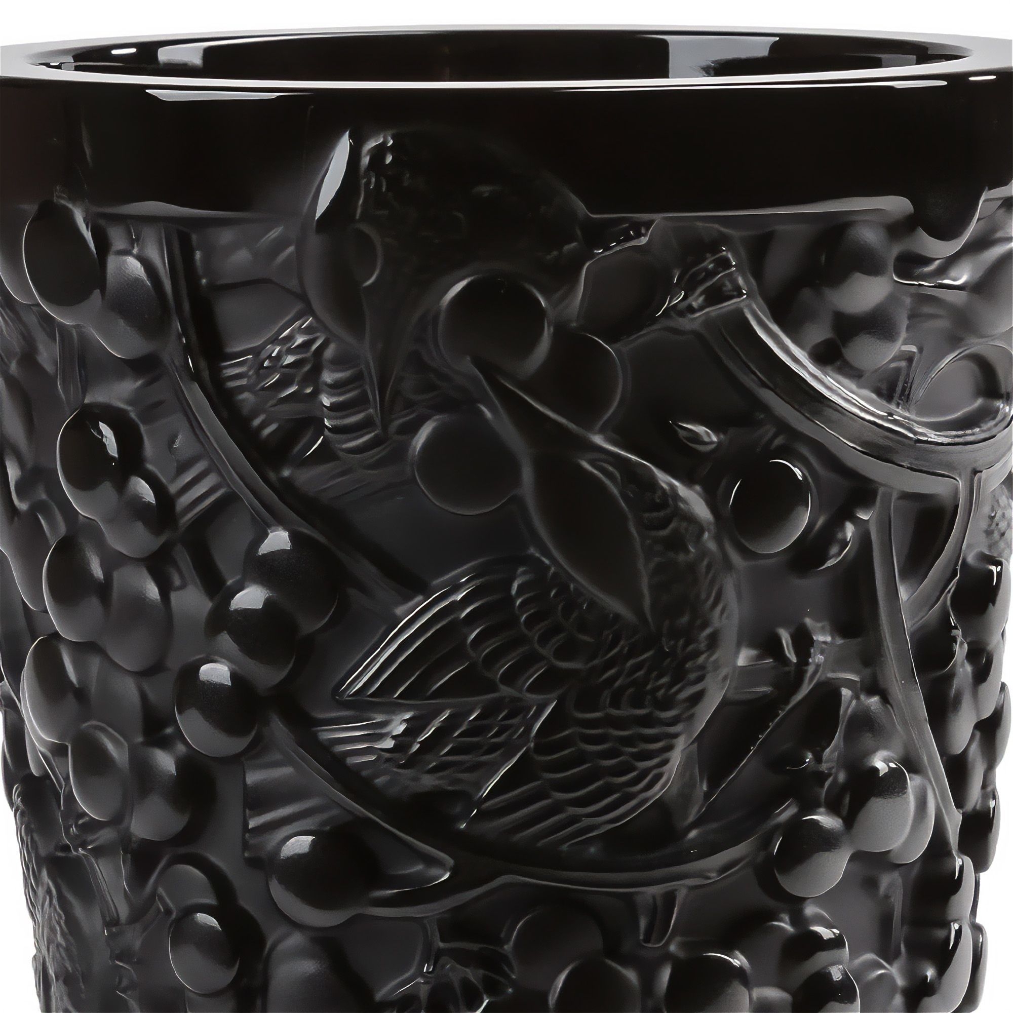 Lalique Merles Et Raisins Black Medium Crystal Vase 